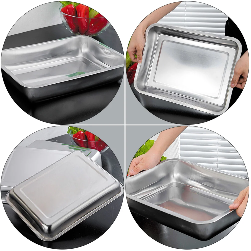 

Stainless Steel Plate 36x27x7 Rectangular BBQ Storage Tray Kitchen Food Holder Rustproof Practical Home Use