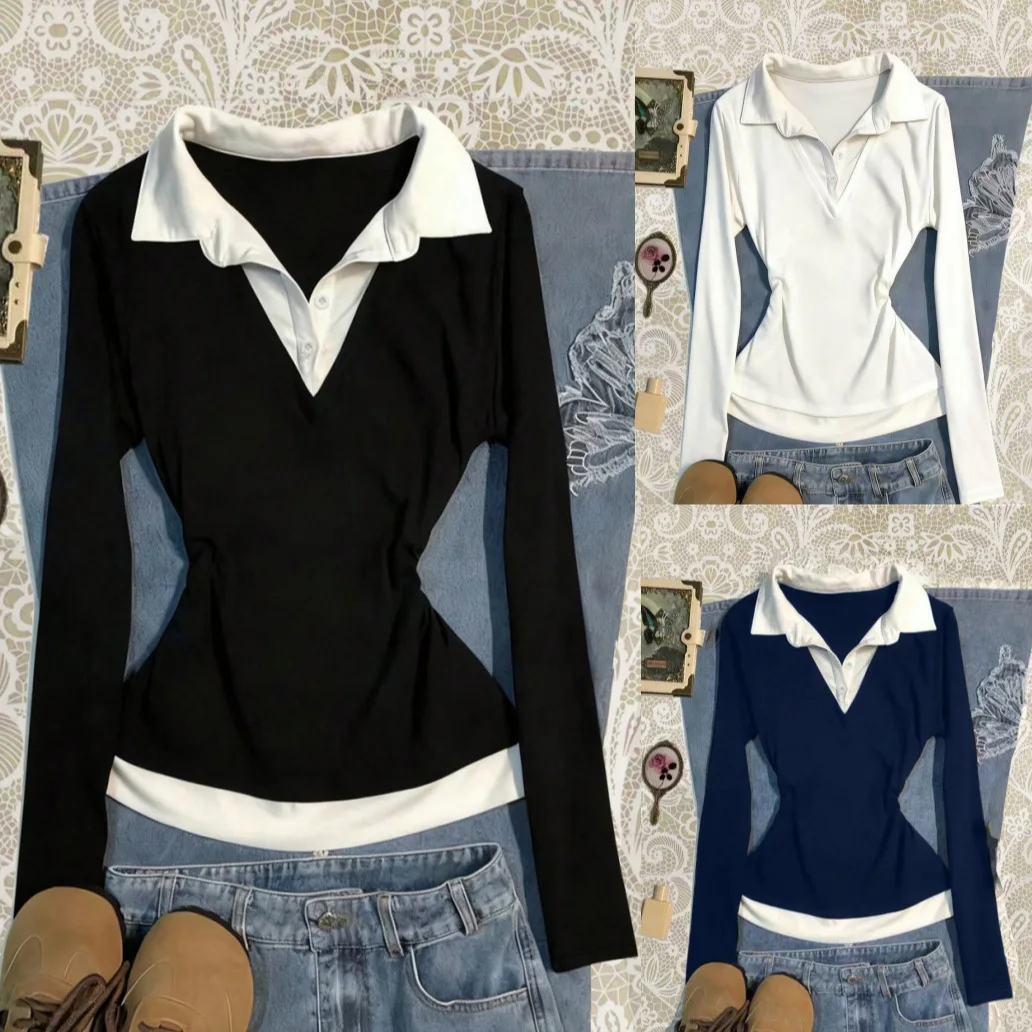 

Женская модная блузка с длинным рукавом, цветными вставками и воротником-стойкой, приталенная, стройнящая фигуру