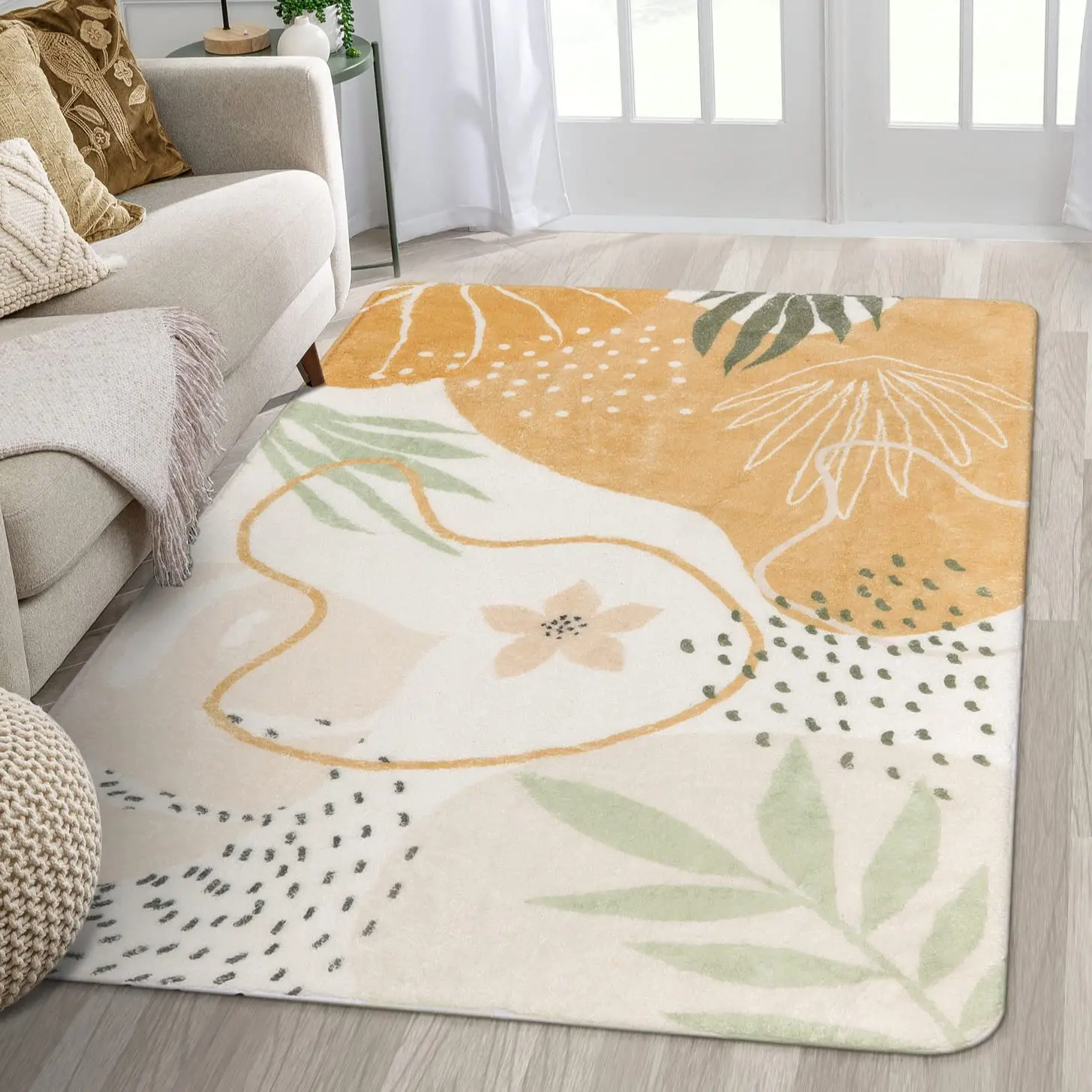 Modern Abstract Boho Living Room Rug Bedroom Bedside Cushion Soft Kids Room Floral Pattern Rug for Kitchen Bathroom Decor