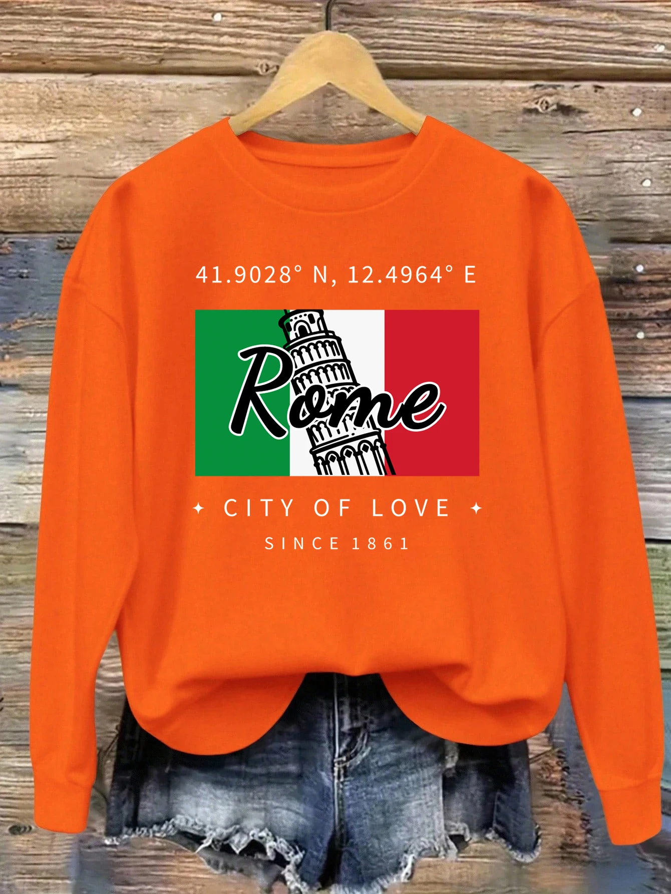 เสื้อสเวตเชิ้ตพิมพ์ลายรอมเมืองแห่งความรักสำหรับผู้หญิง คอกลม ใส่ได้ทุกโอกาส เสื้อผ้าฤดูใบไม้ร่วง ผ้าฟลีซ ทรงหลวม สไตล์ลำลอง เสื้อผ้าสตรีแนวสตรีท