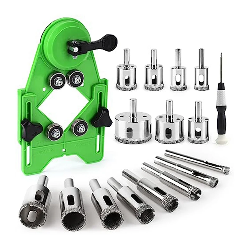 Diamond Hole Saw Kit 17PCS Drill Bits Sets With Double Suction Cups Guide Jig Fixture From 4Mm-83Mm Hollow Drill Durable