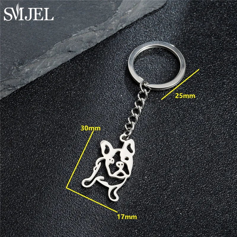 Fashion Pet Memorial Keychain Dog Pendant Stainless Steel Animal Keyring for Women Bag Jewelry French Bulldog Key Accessories