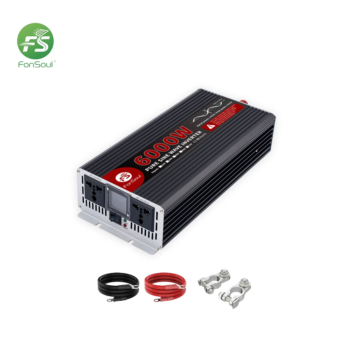 Fonsoul 6KW 12V 24V 48V 60V 72V to 110V 220V Pure Sine Wave Inverter 2 Universal Outlet Solar Automobile RV Home Appliance