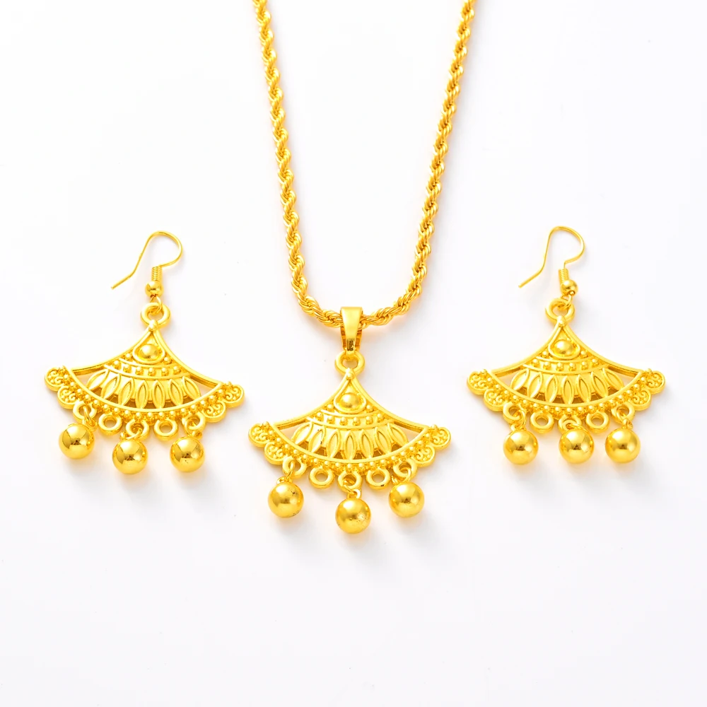 Bangrui Gold Color Dangle Africa/Middle East/Terkish/Negeria/Thailand Love Earrings Pendant Golden Braidal Jewellery Set