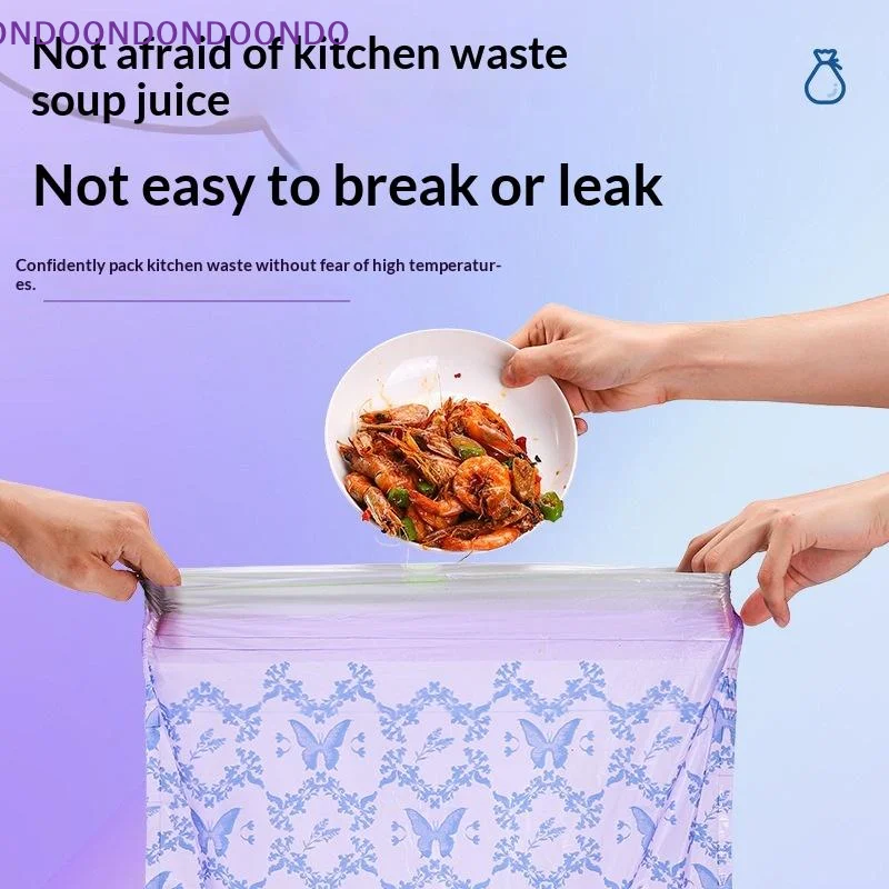 Thickened Drawstring Kitchen Garbage Bags Lavender Pattern 10/30/50/100/200 Count for Home Bathroom Office Waste Disposal