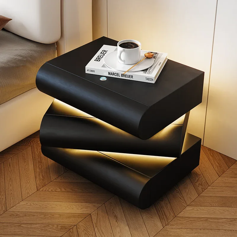 Aesthetic Rotating Nightstand Black Light Storage Minimalist Nightstand Bedroom Nordic Armarios De Dormitorio Home Furniture