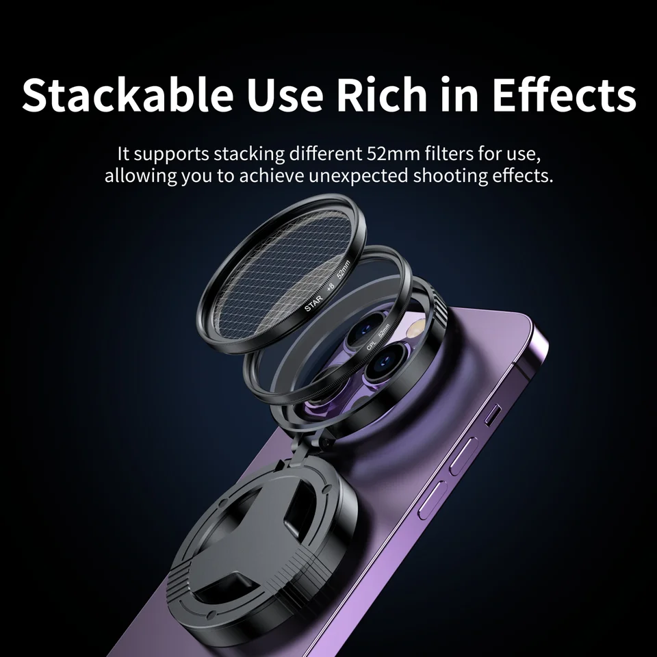 Filtre CPL Magnétique 52mm Pour Téléphone - Polariseur Pliable Avec Adaptateur Pour IPhone Et Vlogging