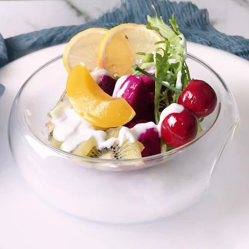 Side Opening High-temperature Transparent Glass Bowl, Dry Ice Bowl, Creative Molecular Cooking Tableware, Restaurant Salad Bowl
