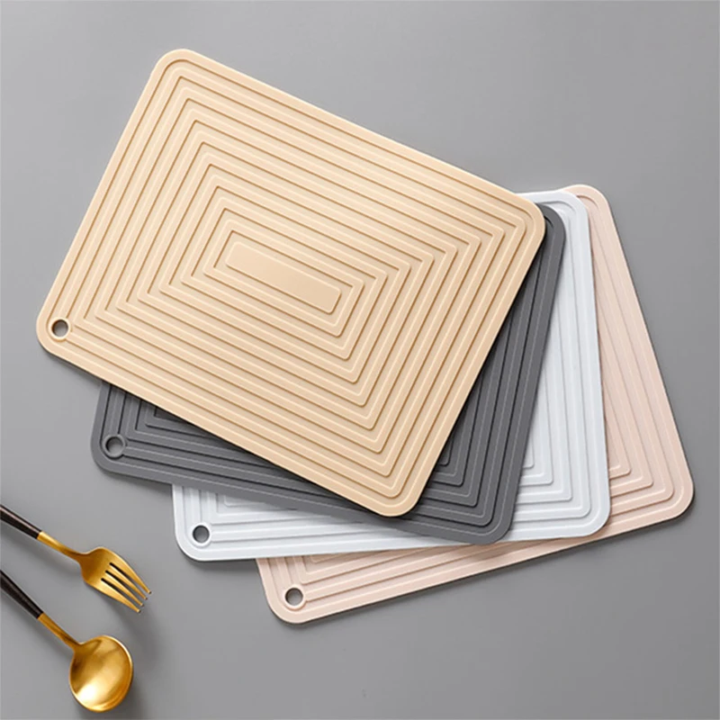 Silicone Dish Pot Drying Mat Heat-resistant Tableware Cup Draining Mat Kitchen Non-slip Round Rectangular Coaster Pad Table Mat