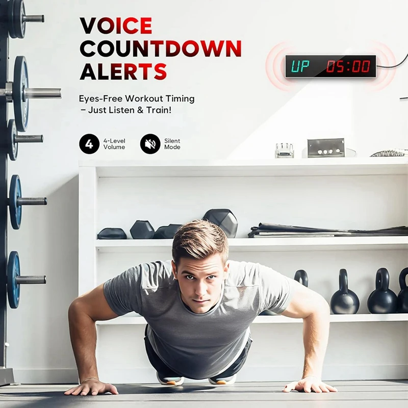 Large Digital Gym Timer,Remote Control Gym Clock Wall with Interval Timer, 9 Custom Modes Countdown Timer UP/Stopwatch, Retail