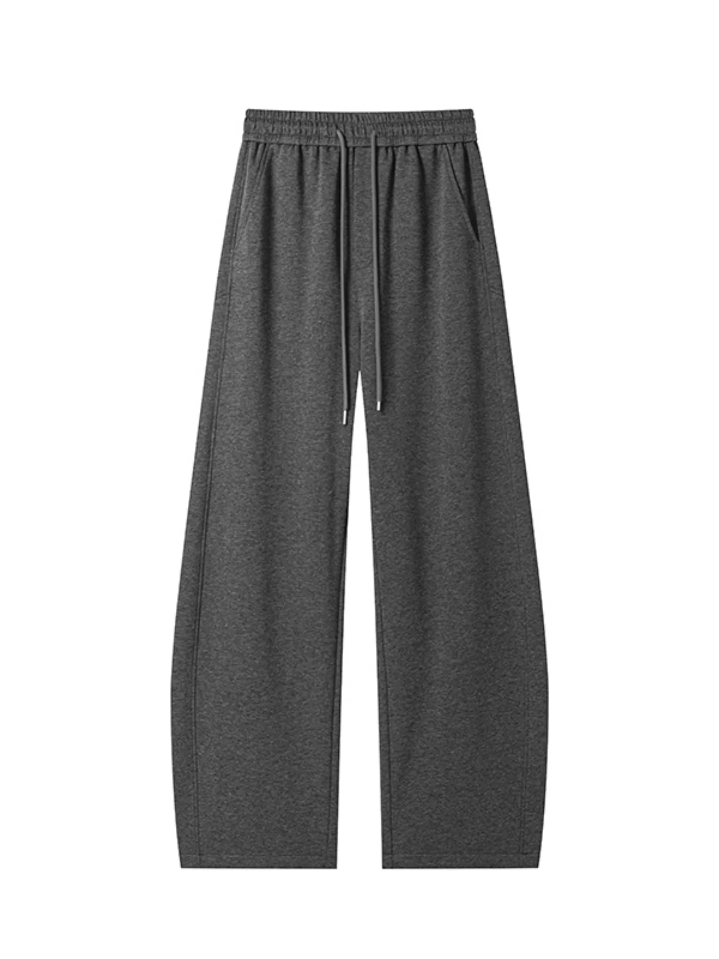 Deep Grey Slant Cut Wide Leg Sports Pants Men's Early Autumn Cleanfit Straight Cut Casual Pants American Style Polyester Cotton