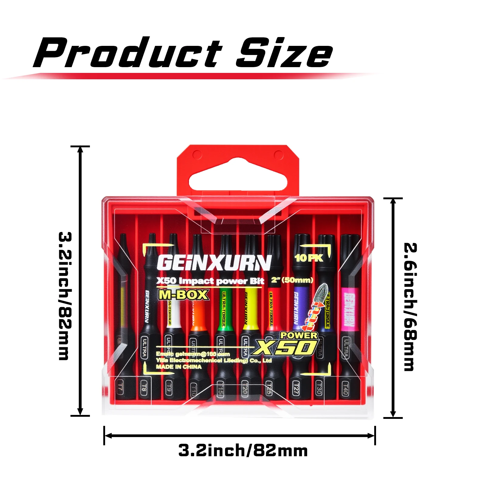 Geinxurn T7-T40 Impact Tough Magnetic Screwdriver Bit Set, PH2/PZ2 Power Bits, S2 Alloy Steel Bits with Storage M-Box
