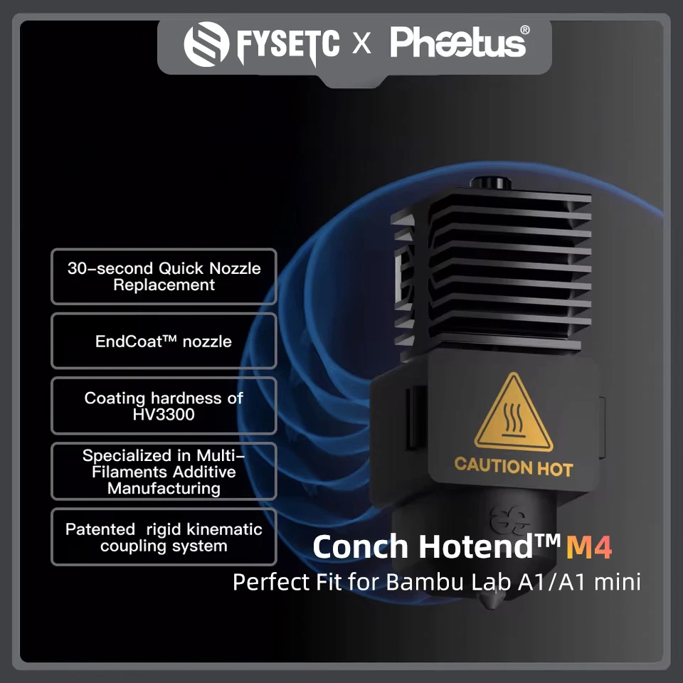 Neueste Phaetus A1/A1 Mini Conch M4 Plus Hotend mit 0,2/0,4/0,6/0,8 mm abnehmbarer Endcoat-Düse für Bambu Lab A1/A1mini Drucker