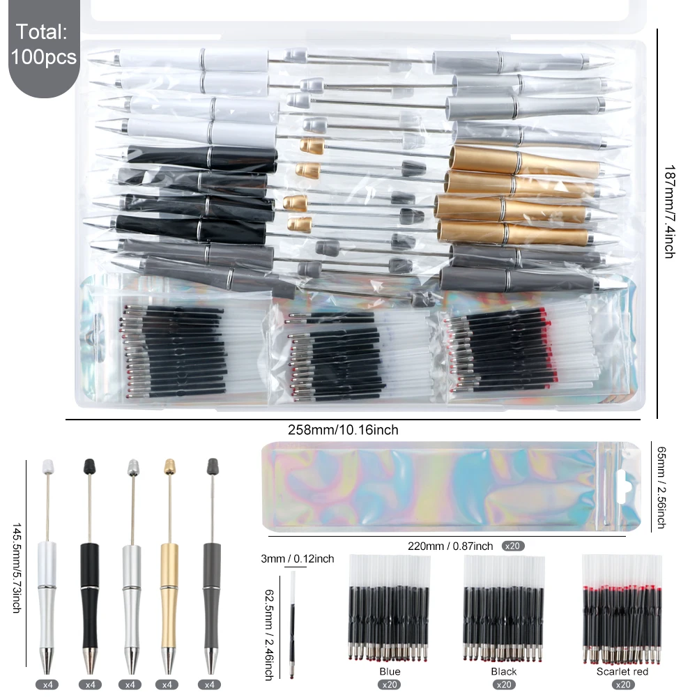 100Pcs/Box Ballpoint Pen DIY Bead Pen Plastic Beading School Office Writing Supplies Stationery Wedding Gift