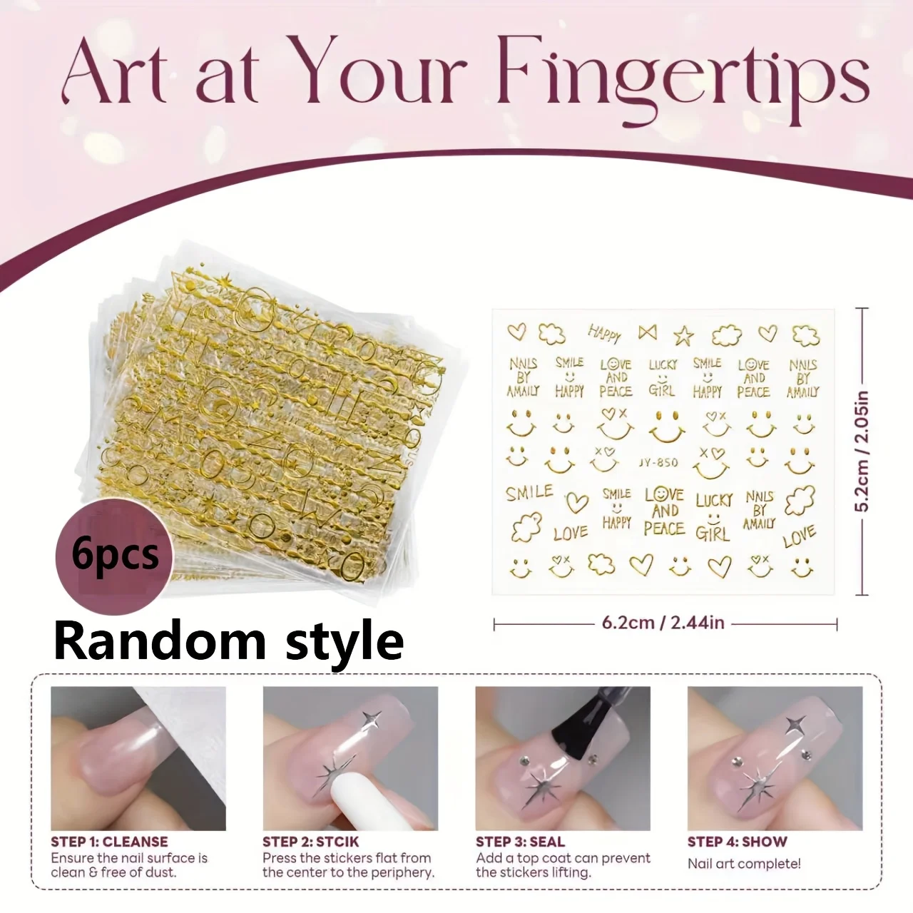 6 pegatinas holográficas navideñas de estilo aleatorio, decoraciones de plástico autoadhesivas con pegatinas navideñas doradas y brillantes