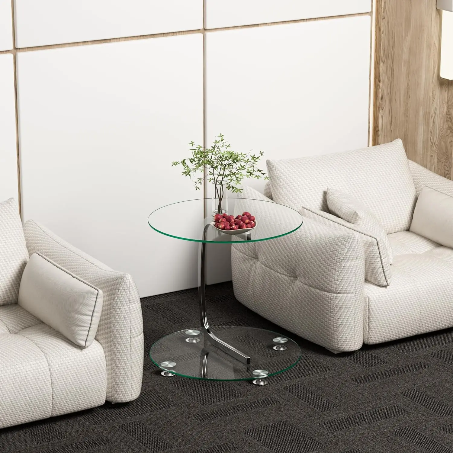 Nidouillet Round Coffee Tables, 2-Tier Glass Top Circle Coffee Table, Simple & Modern Center Table For Living Room Office &