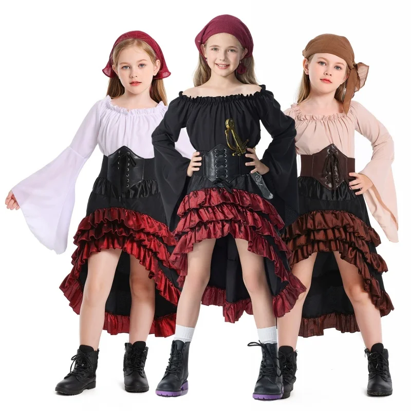 children's-girl-pirate-costume-retro-irregular-ruffled-pirate-dress-halloween-stage-cosplay-party-performance-outfit