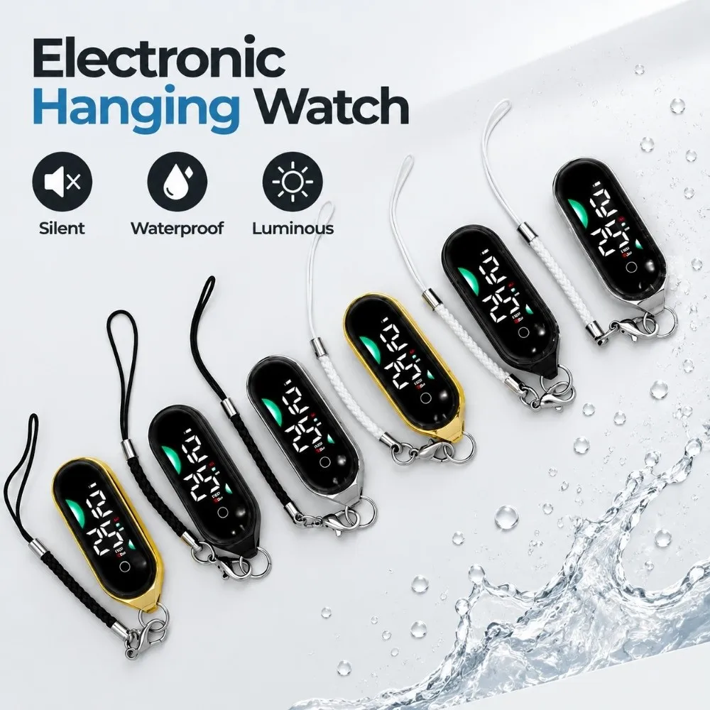 Silent Electronic Hanging Watch Waterproof Luminous School Clock Touch Screen Digital Display Pendant Keychain Watch Adults