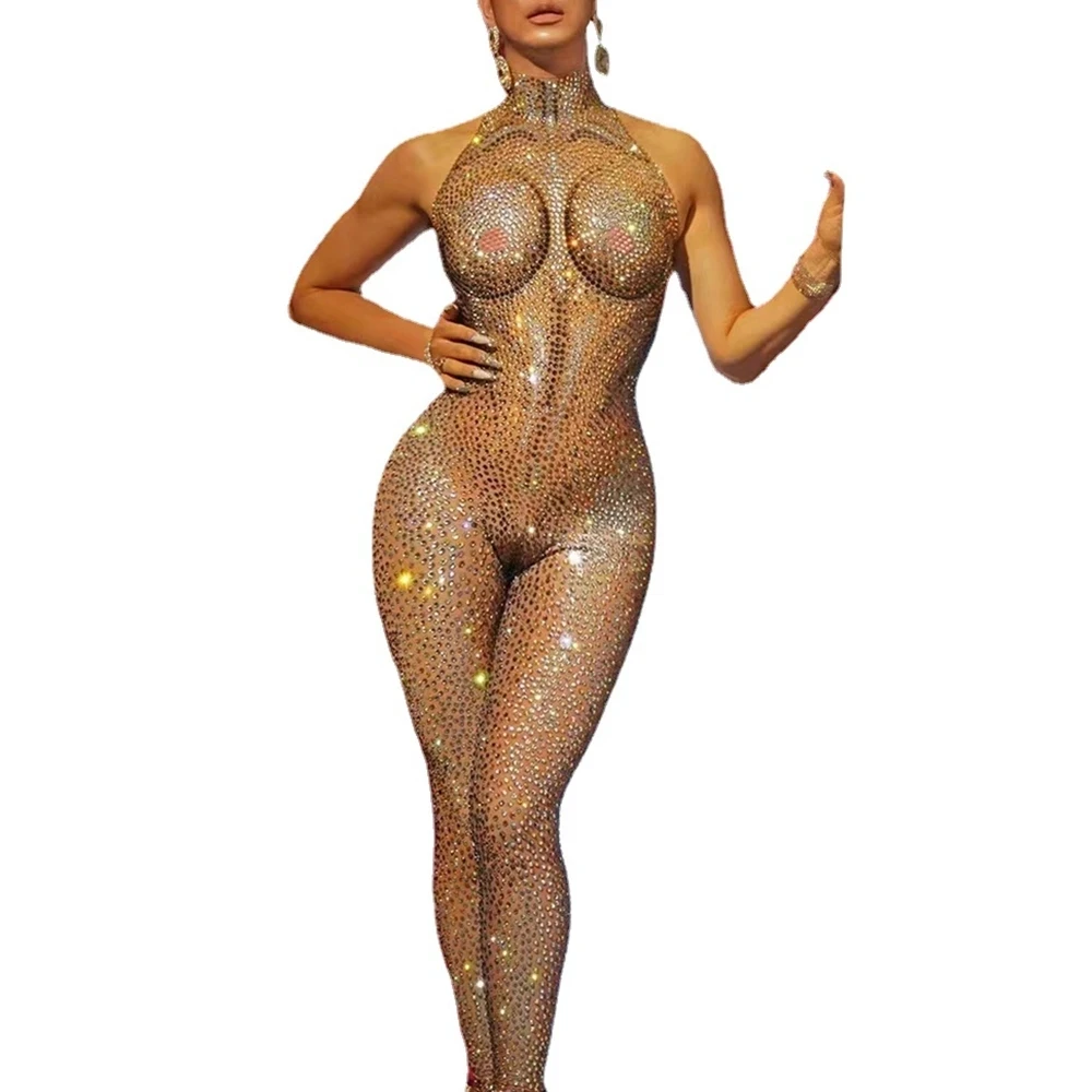 Stage Wear Rhinestones Bodysuit Costume Party Jumpsuit Women Sexy Dance Costumes Modern Singer Outfit