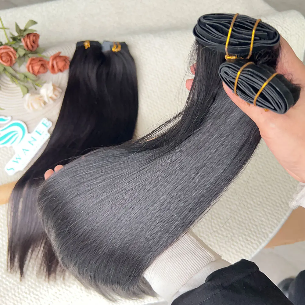 Rohes, unbehandeltes Clip-In-Haarverlängerungssystem, 100 % Echthaar, Natur Schwarz, 100 Gramm, 7 Teile, Clip-On-Haarteil, Ganzkopf, 16-30 Zoll – Detail 7