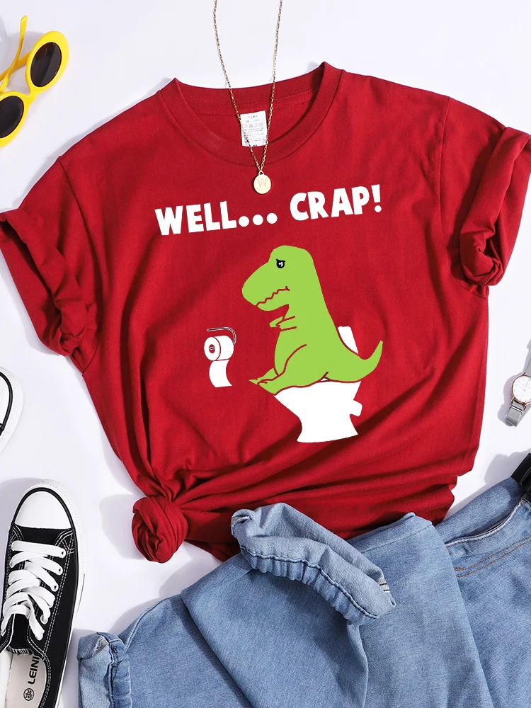 Green Little Dinosaur Is Shitting Cartoons Women Tshirt Sport Casual T Shirt Summer Sport Tee Clothing Breathable Cool Crop Top