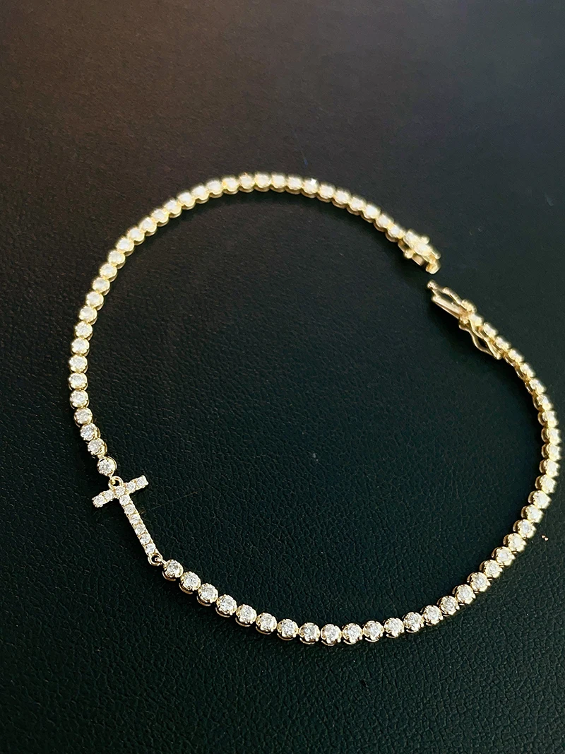 LUOWEND 100% 18K White/Yellow/Rose Gold Bracelet Women Luxury Letter Shape 1.10carat Real Natural Diamond Bracelet Fine Jewelry - view 2
