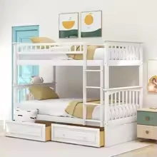 Convertible Wood Twin-Over-Twin Bunk Bed with Storage Drawers and Ladder - Can Be Divided Into Two Daybeds