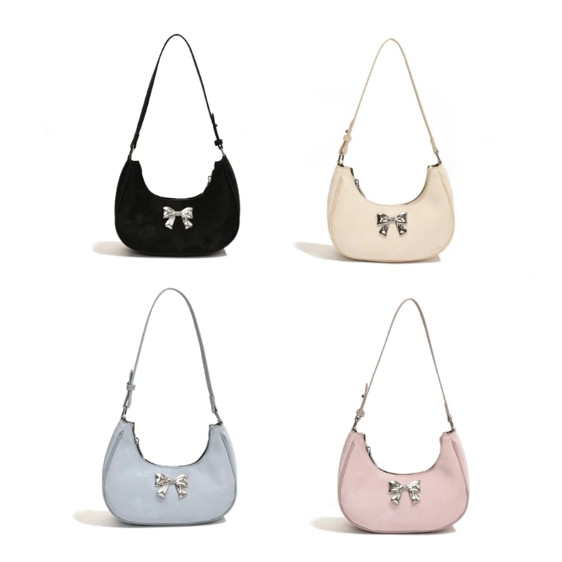 

Women Elegant Bowknot Pattern Underarm Bag Solid Color PU Leather Shoulder Bag Lady Casual All-match Handbag for Shopping Dating