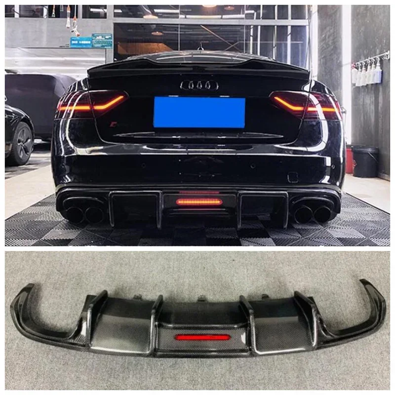 For Audi A5/S5 2012-2016 (With The Lamp) Real Carbon Fiber Rear Trunk Diffuser Bumpers Lip Spoiler Splitters Cover Body Kit