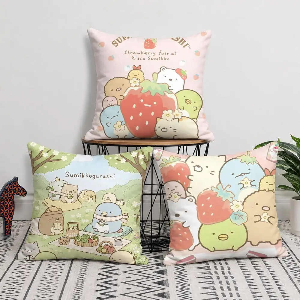 Cute S-Sumikko Gurashi Cushion Cover Double-Sided Plush Sofa Cushion Covers Organic Breathable Invisible Zipper