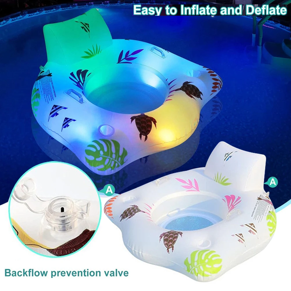 

Light-Up Pool Lounger with 2 Cup Holders and Handles Pool Floaties Pool Raft for Swimming Pool Party Summer Water Fun for Adults