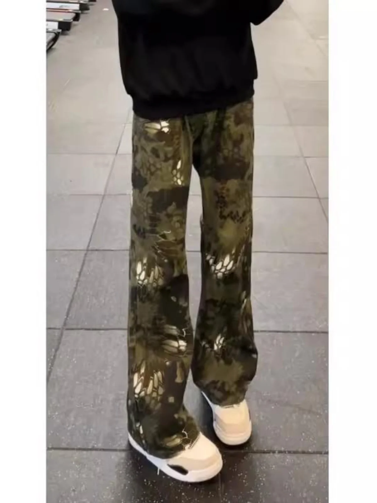 

American High Street Camouflage Snake Skin Jeans Men's Women's Trendy Streetwear High Waist Slimming Bootcut Pants