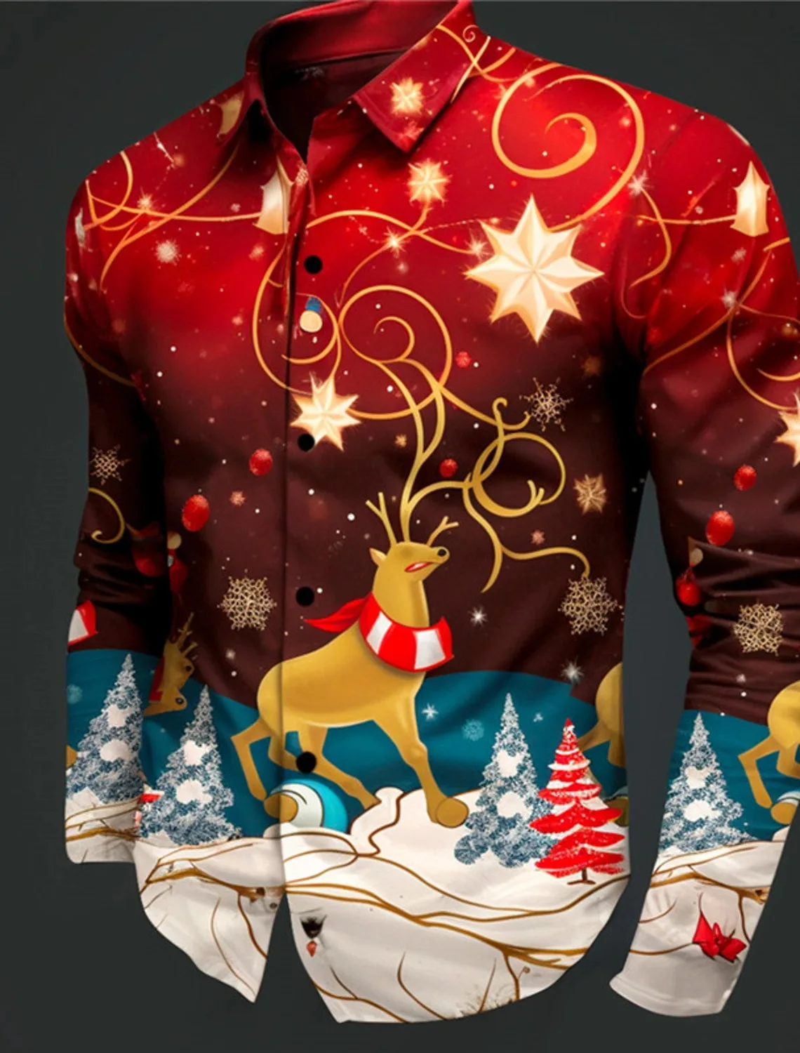 

Christmas Men's Christmas animal Printed Shirts Santa Claus Casual Daily Wear Going out Fall & Winter Turndown Long Sleeve4-Way