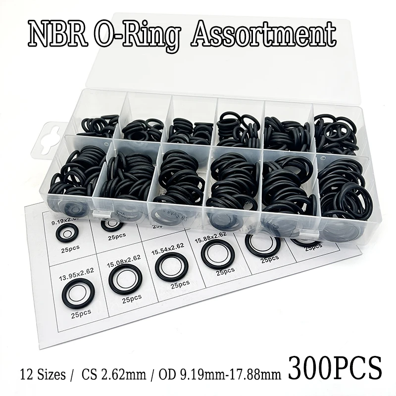 

CS 2,62 мм наружный диаметр 9,19-17,88 мм черный NBR резиновый уплотнительное кольцо комплект 300 шт. маслостойкие износостойкие уплотнительные кольца из нитриловой резины