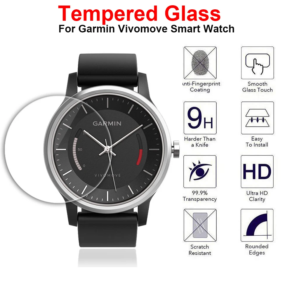 3Pcs Ultra HD Clear Tempered Glass Protective Film Guard For Garmin Vivomove SmartWatch Toughened Display Screen Protector Cover