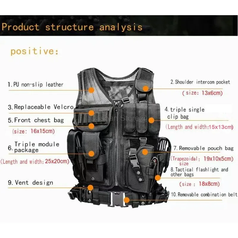 Molle Tactical Vest Military Combat Body Armor Vest Mesh Ventilate Security Hunting Army Outdoor CS Game Airsoft Training Jacket