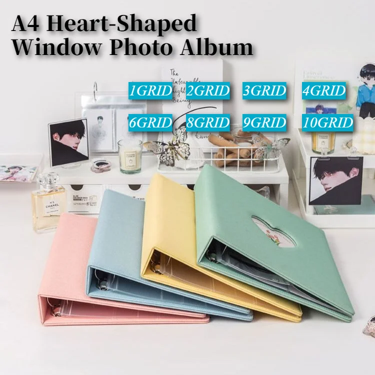 A4 Heart-Shape Window Starry PU Leather Acid Free Binder Card Album for Postcards Mini Photos Cards Pokemon Yu-Gi-Oh Sports