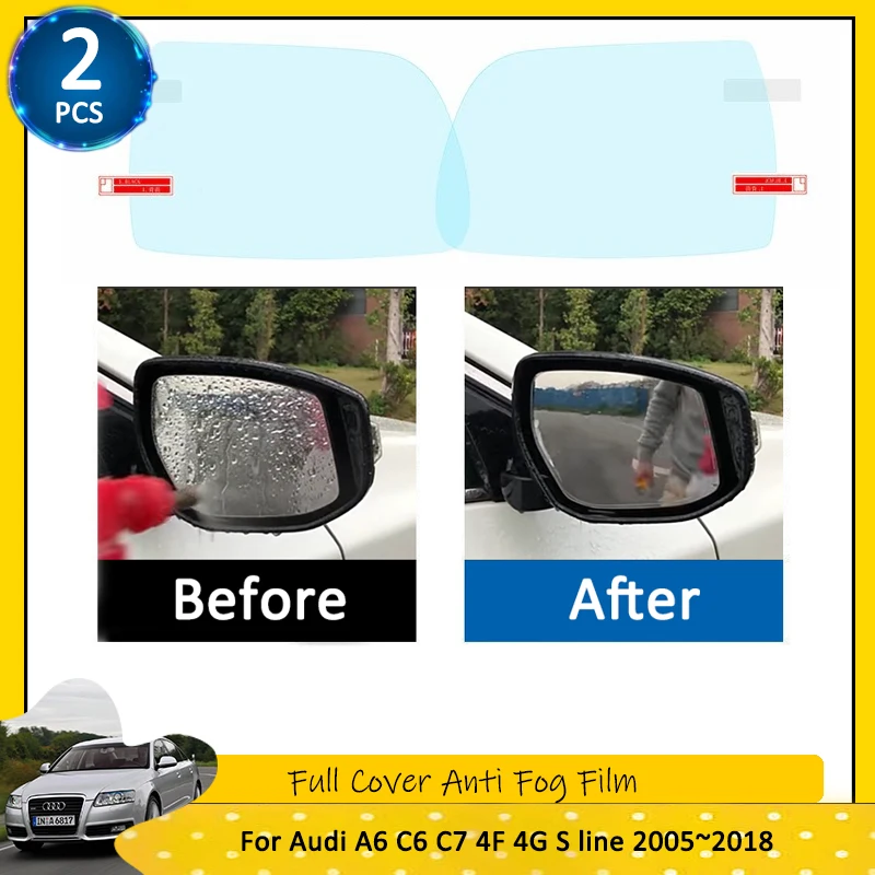 For Audi A6 C6 C7 4F 4G S line 2005~2018 Full Cover Anti Fog Rainproof Film Rearview Mirror Films Car Stickers Car Accessories