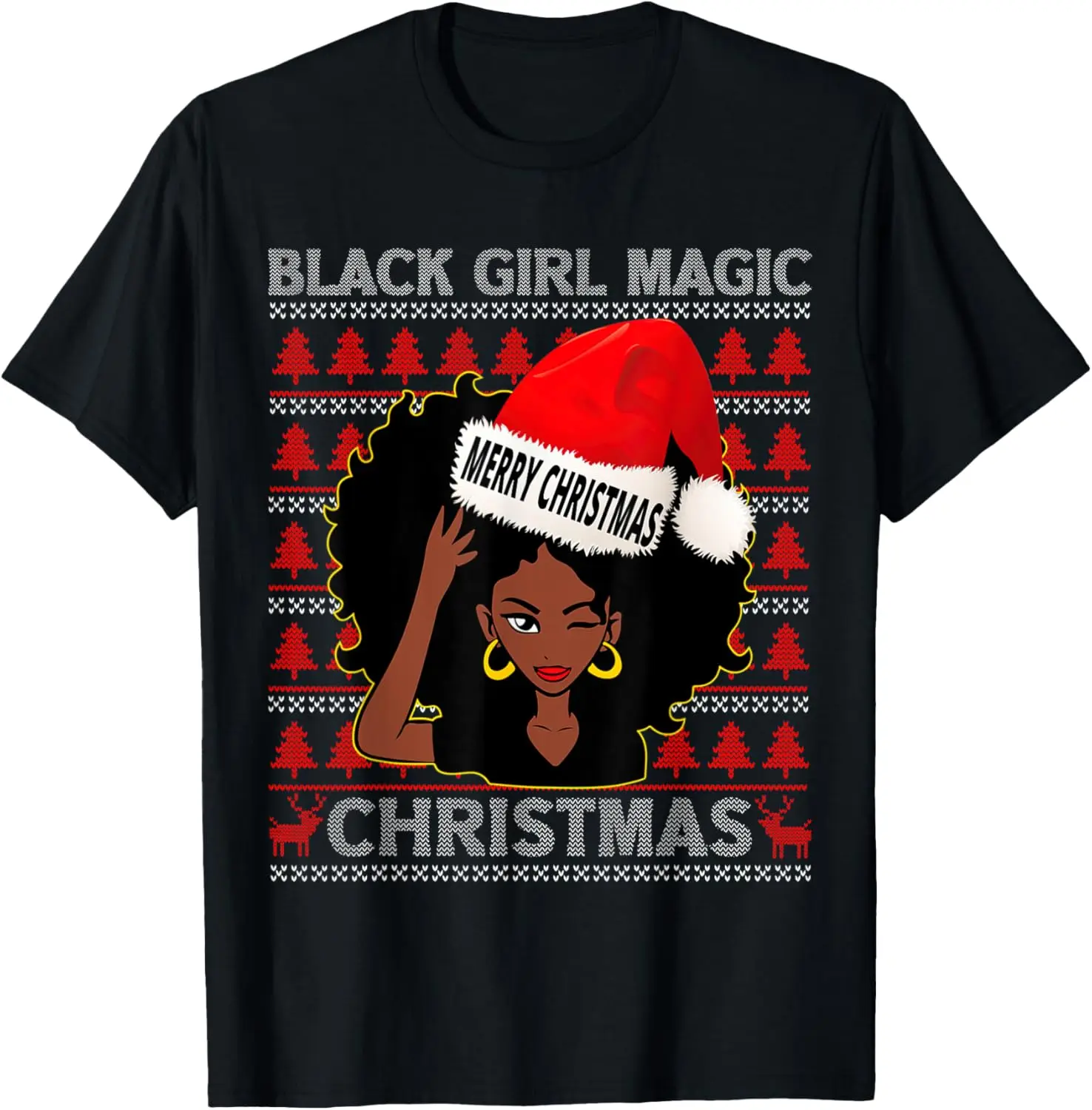 تي شيرت Black Girl Magic Merry Christmas للمرأة الأمريكية الأفريقية لعيد الميلاد