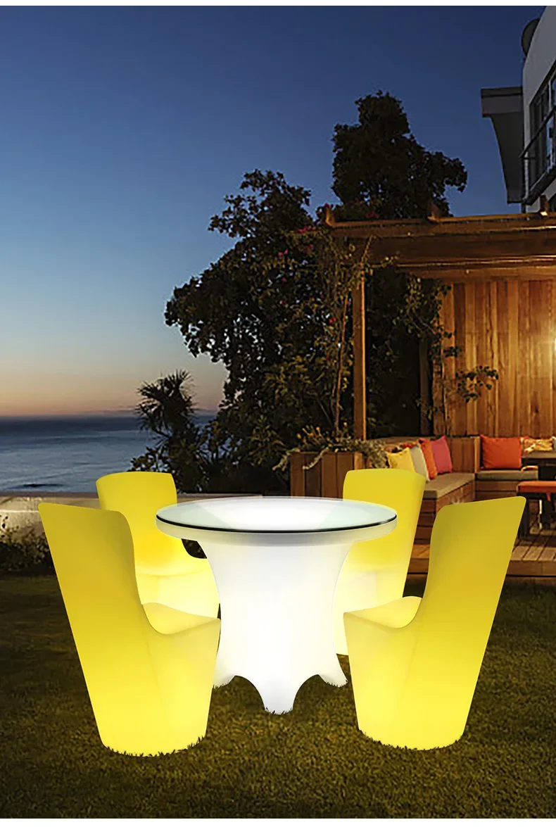 Mesa y silla de neón para sala de estar al aire libre, Centro de fiesta LED recargable, Control remoto, silla de mesa de vino, patio, club nocturno