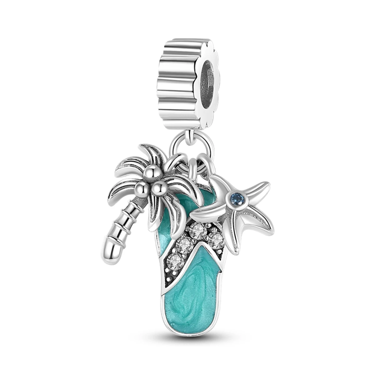 

925 Sterling Silver Enamel Coconut Tree Flip Flop Charm Fit Women DIY Bracelet Necklace Fashion Jewelry Tropical Beach Gift