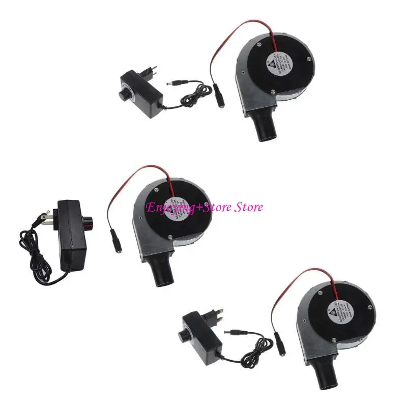G6DA 12V BBQ Fan منفاخ الهواء المحمول صغير مع تجميع الهواء ميناء وحدة التحكم في سرعة وحدة تحكم الطهي الولايات المتحدة/المملكة