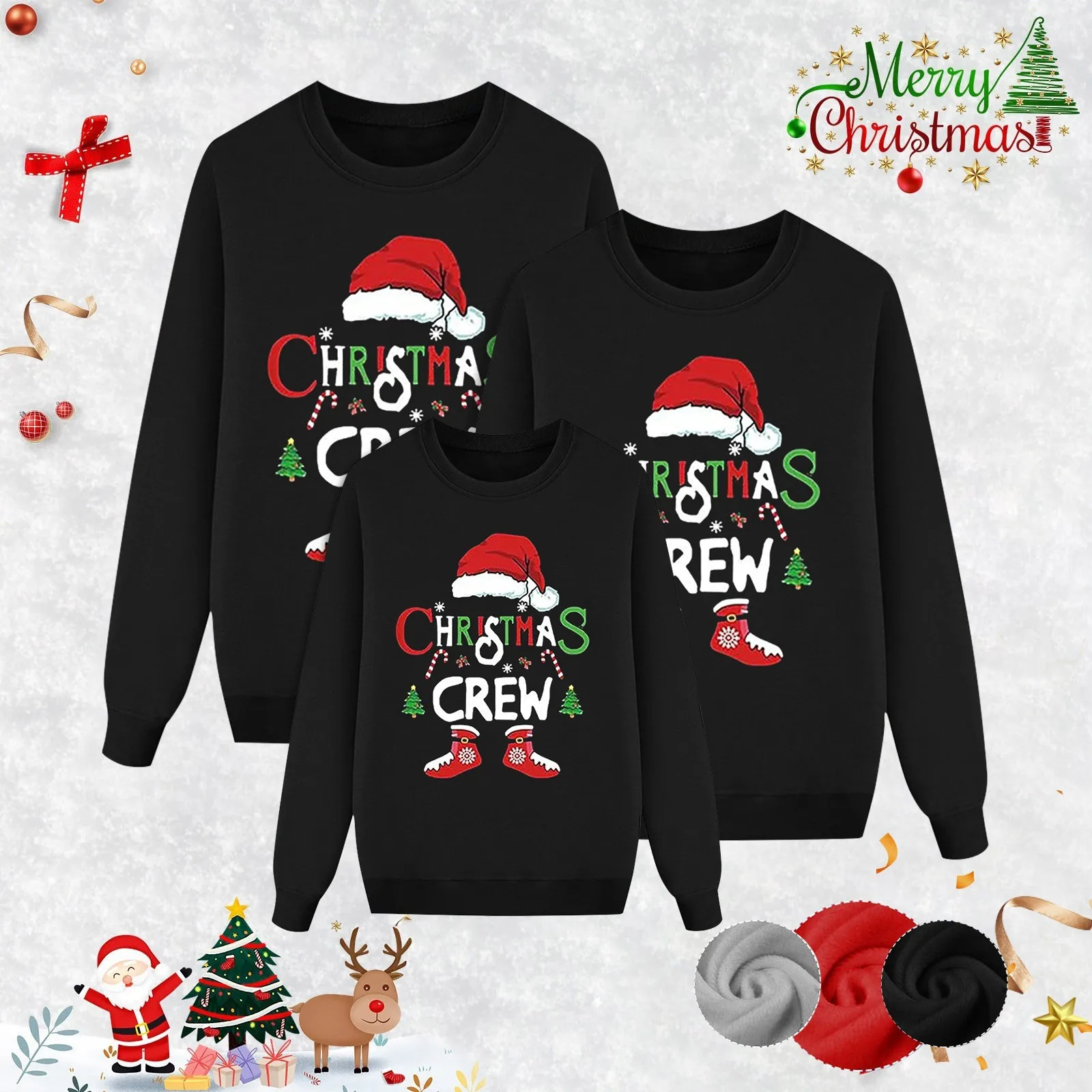 Christmas Family Look Matching Outfits Sweatshirts Pullovers Cartoon Dwarf Print Matching Hoodies O-Neck Fleece Tops Xmas 2024