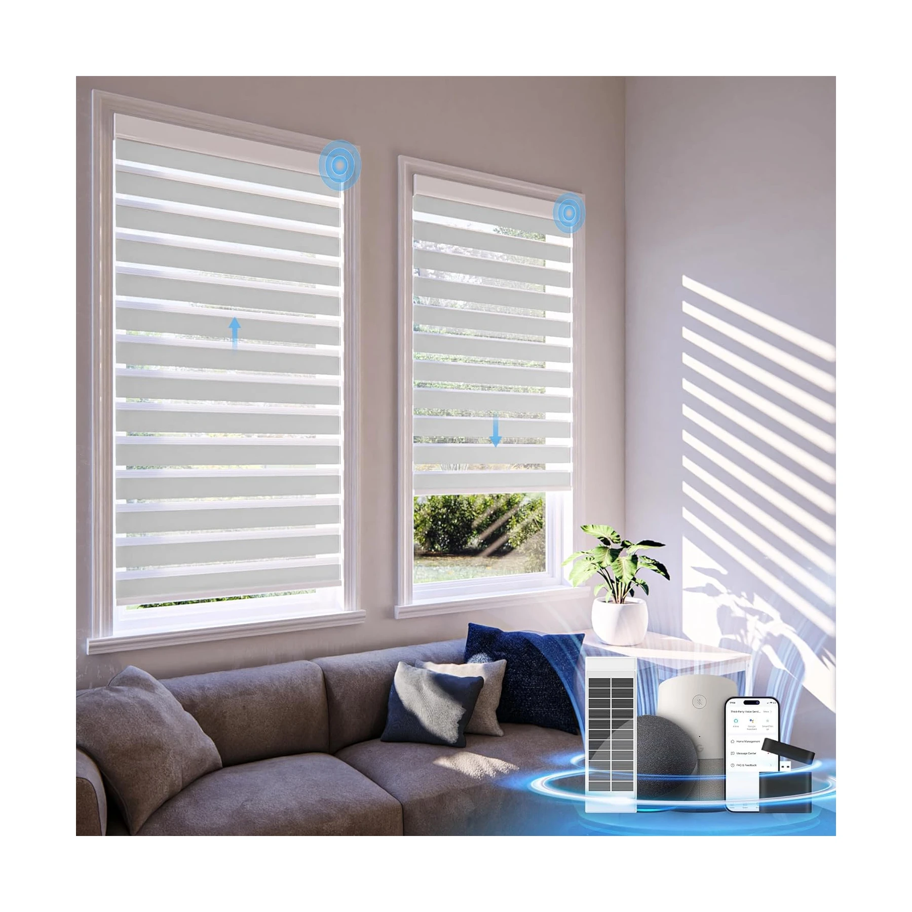 Stylish Design High Density Fabric Shades With Solar Panels 75%Blackout Windproof Zebra Blinds For Bedroom
