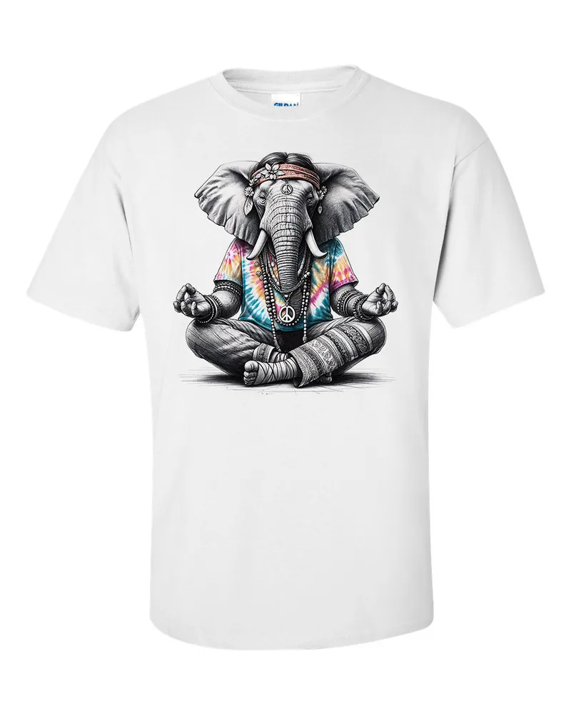 Meditating Hippie Elephant, Yoga Meditation, Flower Power T-Shirt Unisex T-shirts For Men Women Summer Tees Cotton Luxury Brand