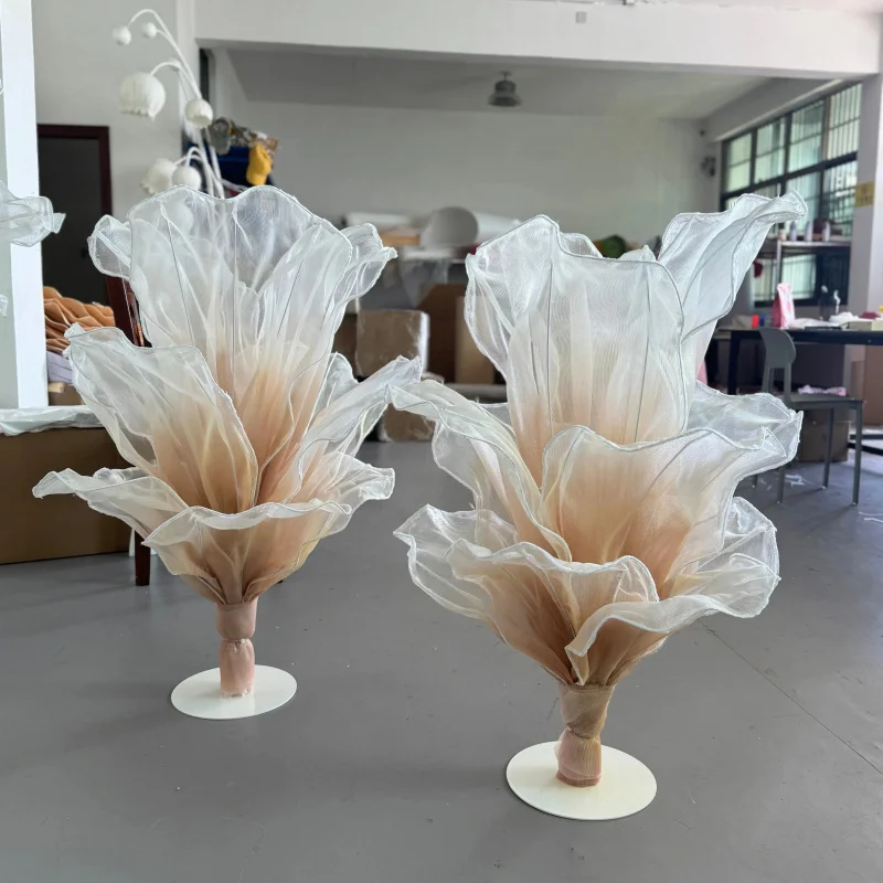 

Various Colors Giant Organza Flower High Quality Handcrafted Art Pieces Wedding Hotels Family Decoration Arrangement Flowers
