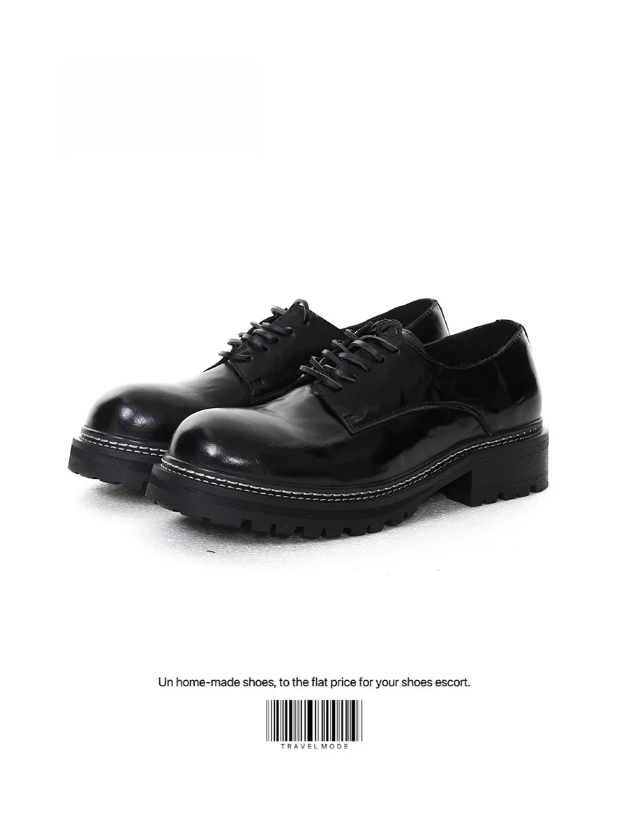 UNZIZHI 2025 New England Style Thick Bottom Heightening Men's  Shoes Casual Leather Shoes round Toe  Color