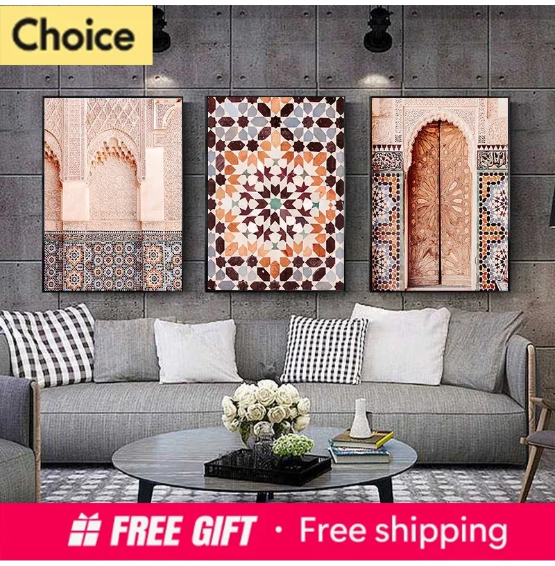 Moroccan Architecture Photography Posters and Prints Islamic Wall Art Canvas Painting Mosaic Wall Pictures for Living Room De