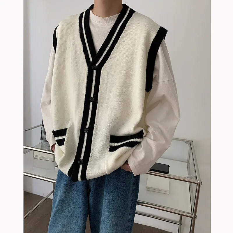 Winter Knitwear Sweater Vest Men Fashion Casual Knit Sweater Cardigan Men Korean Loose Sleeveless Sweater Mens Jumper Clothes