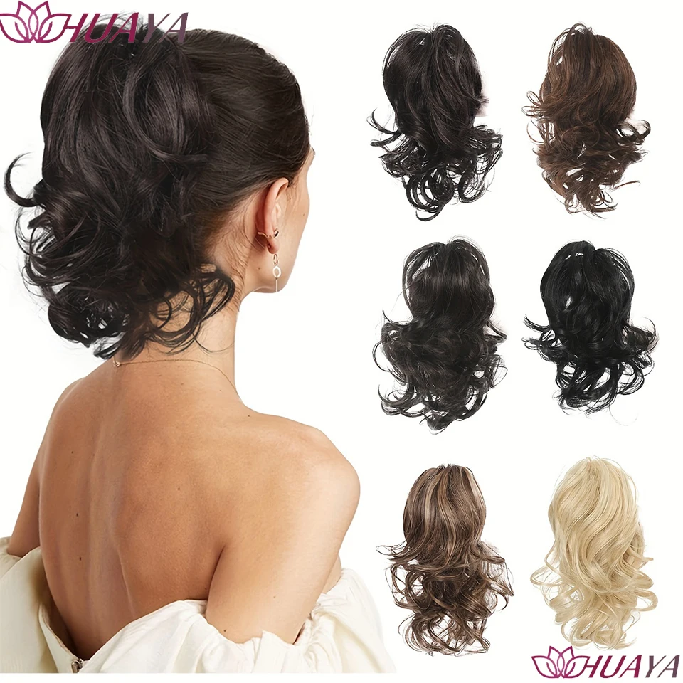 

Grasping Ponytail Synthetic Wig Short Curly Hair 12 Inch Curly Wave Heat-Resistant Ponytail Curly Hair Daily Wear.